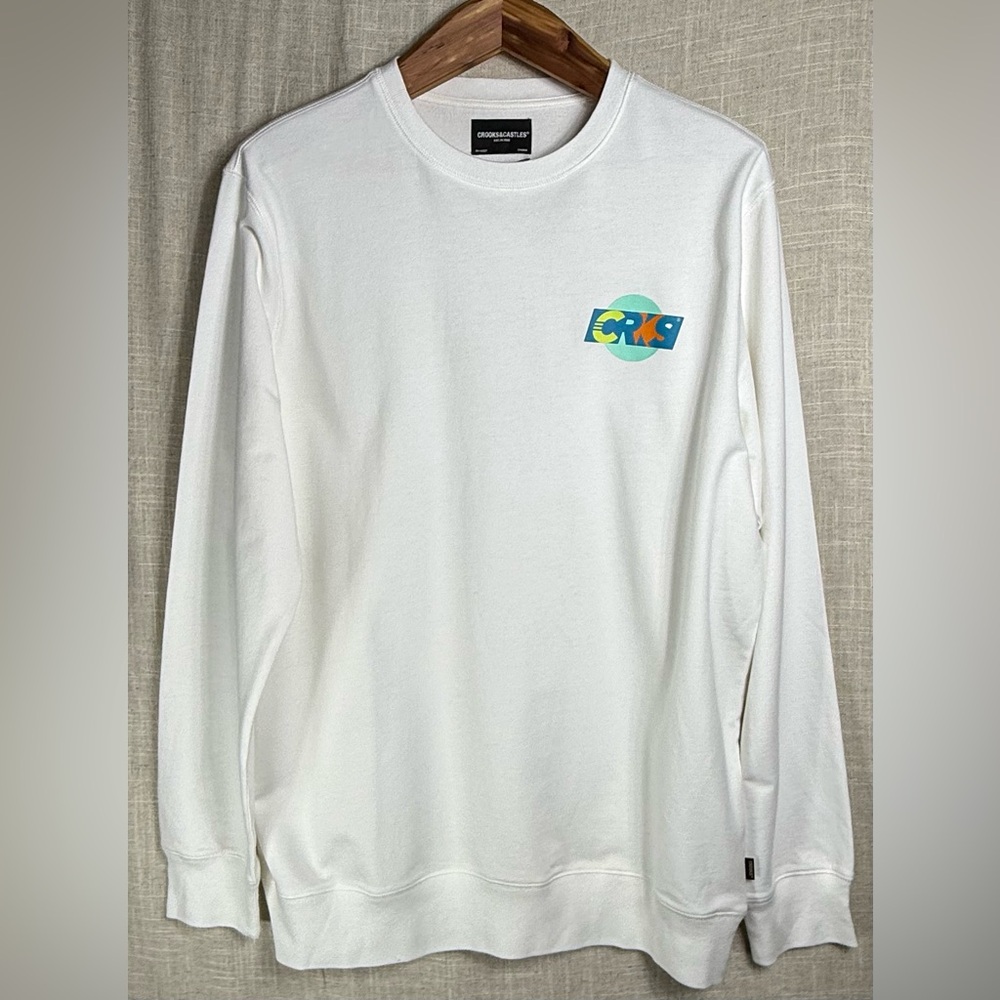 🆕Crooks & Castles White Crewneck Sweatshirt Logo on Front & Back